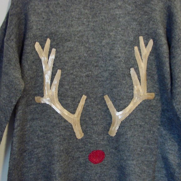 Love & Legend Rudolph Reindeer Gray Sequin Christmas Sweater Plus Size 1X - Picture 6 of 16